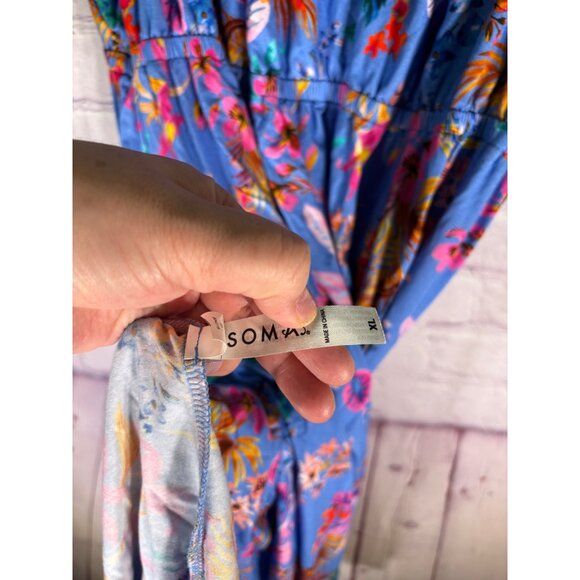 Soma Cool Nights Smocked Neck Chemise Flutter Sleeve Blooming Tropical Print - Picture 5 of 12